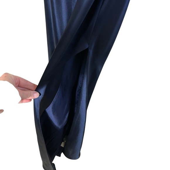 NICHOLAS Eartha Draped Dark Ink Navy Satin Gown - Picture 6 of 11